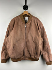 Vintage 90s American Weekend Faded Brown Leather Suede Bomber Jacket