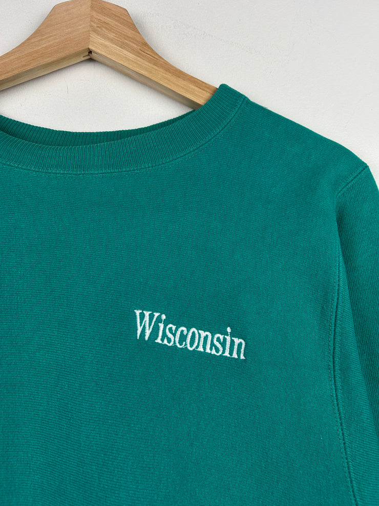 Vintage 90s Champion Reverse Weave Wisconsin Teal Crewneck