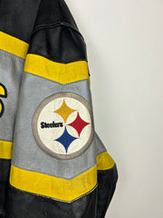 Vintage NFL Pittsburgh Steelers Black Leather Bomber Jacket