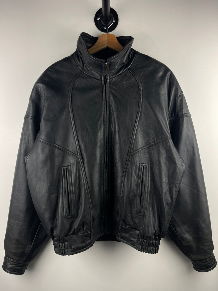 Vintage 90s Pelle Studio Black Leather Bomber Jacket