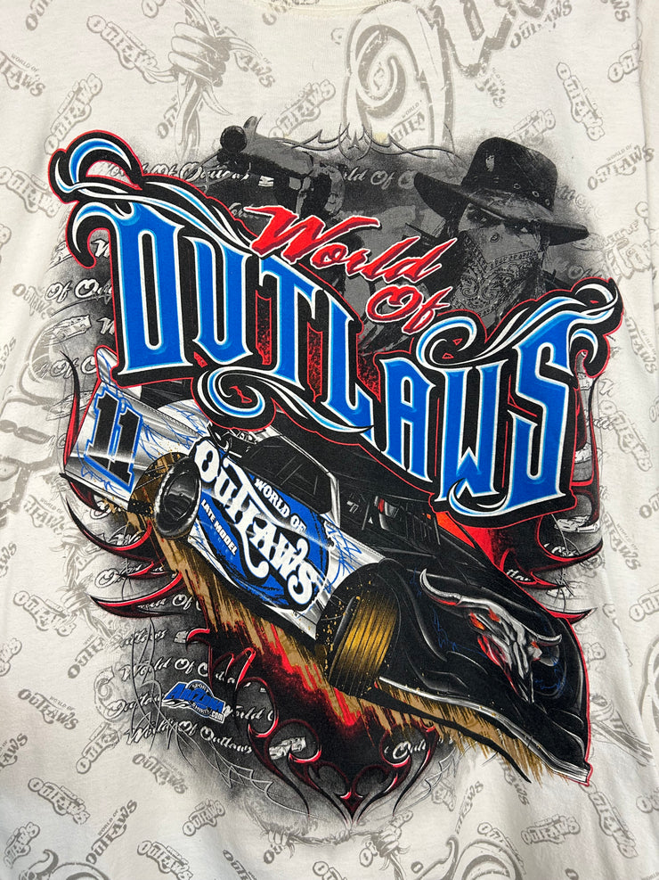 Vintage Y2K Outlaws Racing All Over Print White Tee