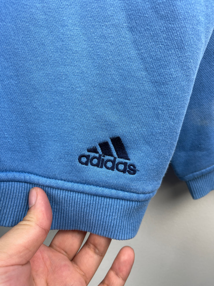 Vintage Adidas Spellout Embroidered Baby Blue Hoodie