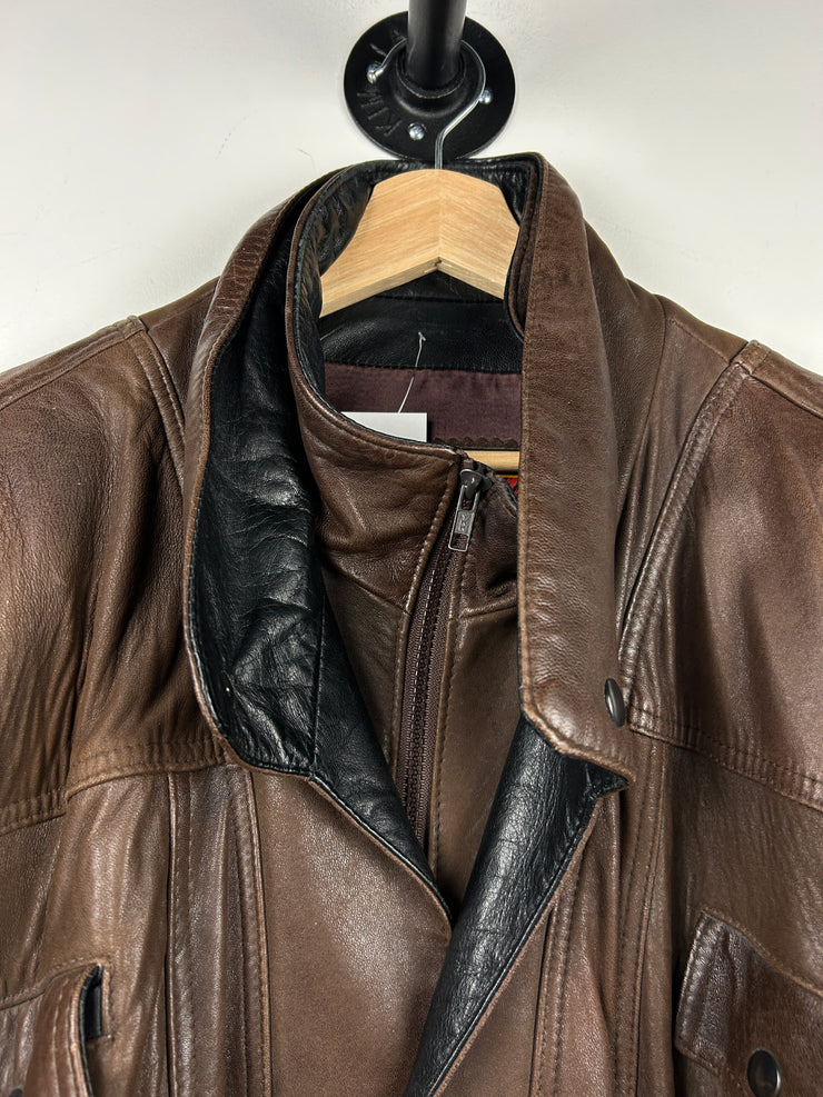 Vintage 90s Canadian Leather Brown Cropped Leather Bomber Jacket