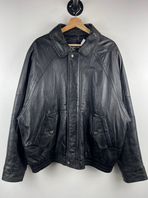 Vintage 90s London Fog Black Leather Bomber Jacket