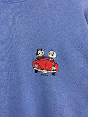 Vintage 90s Felix The Cat Cartoon Embroidered Blue Crewneck