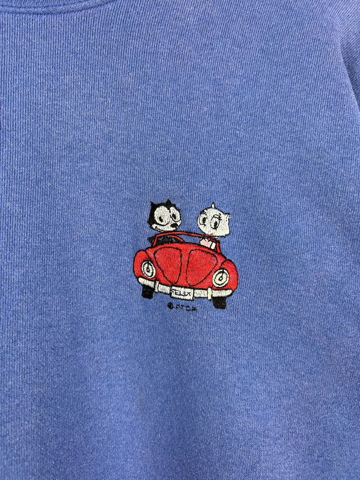 Vintage 90s Felix The Cat Cartoon Embroidered Blue Crewneck