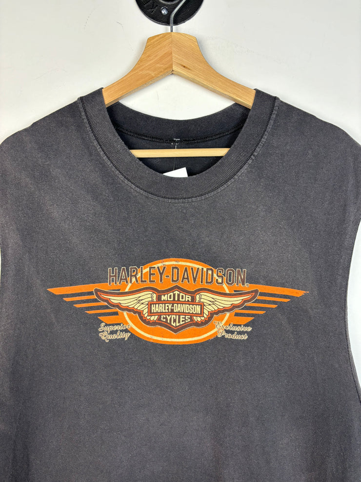 Vintage Y2K Harley Davidson Wisconsin Faded Black Tank Top