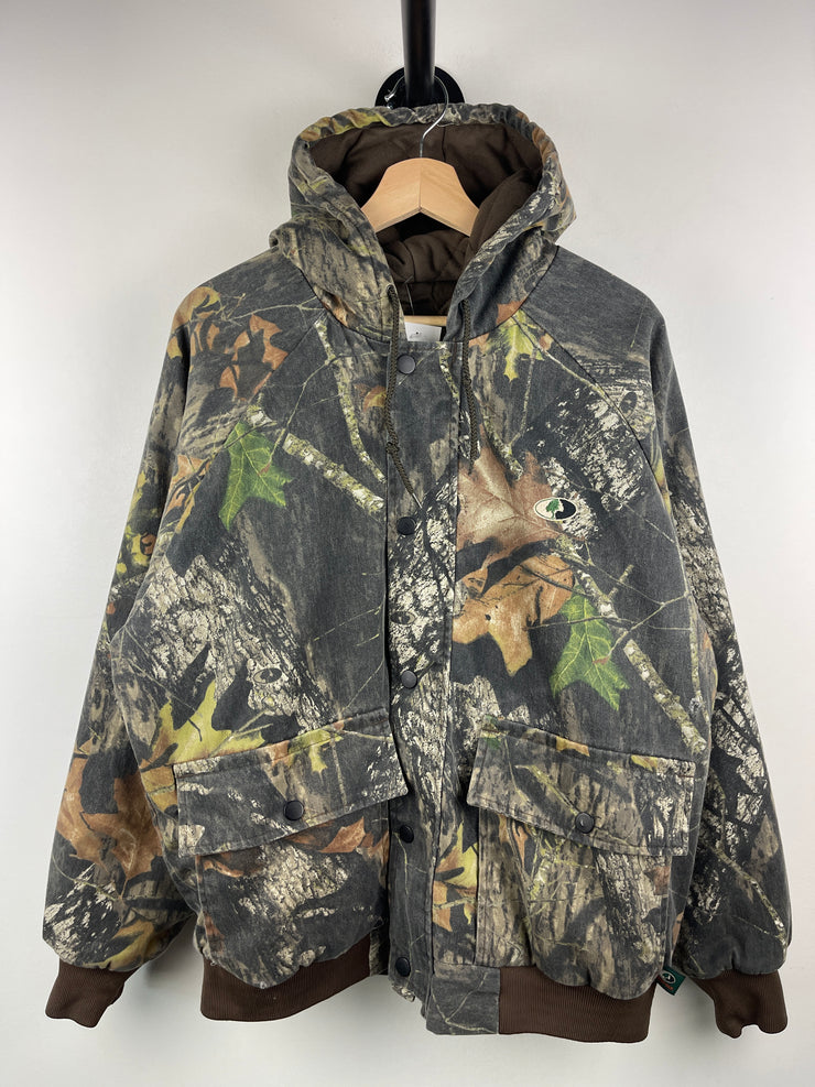 Vintage Mossy Oak Real Tree Camo Hooded Bomber Jacket