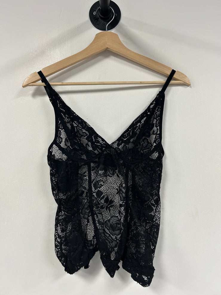 Vintage Black Lace Open-Back Camisole