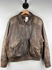 Vintage 90s Impressions Faded Brown Leather Bomber Jacket