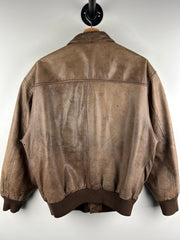 Vintage 90s General Clothing Company Faded Brown Leather Bomber Jacket