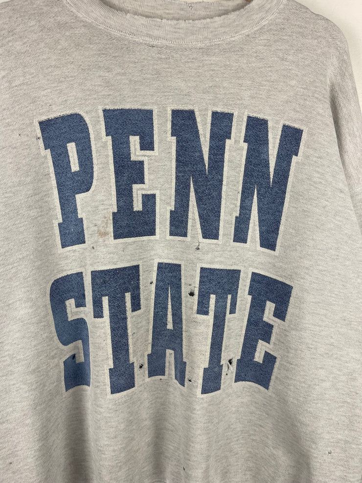 Vintage 90s Penn State Spellout Distressed Grey Crewneck