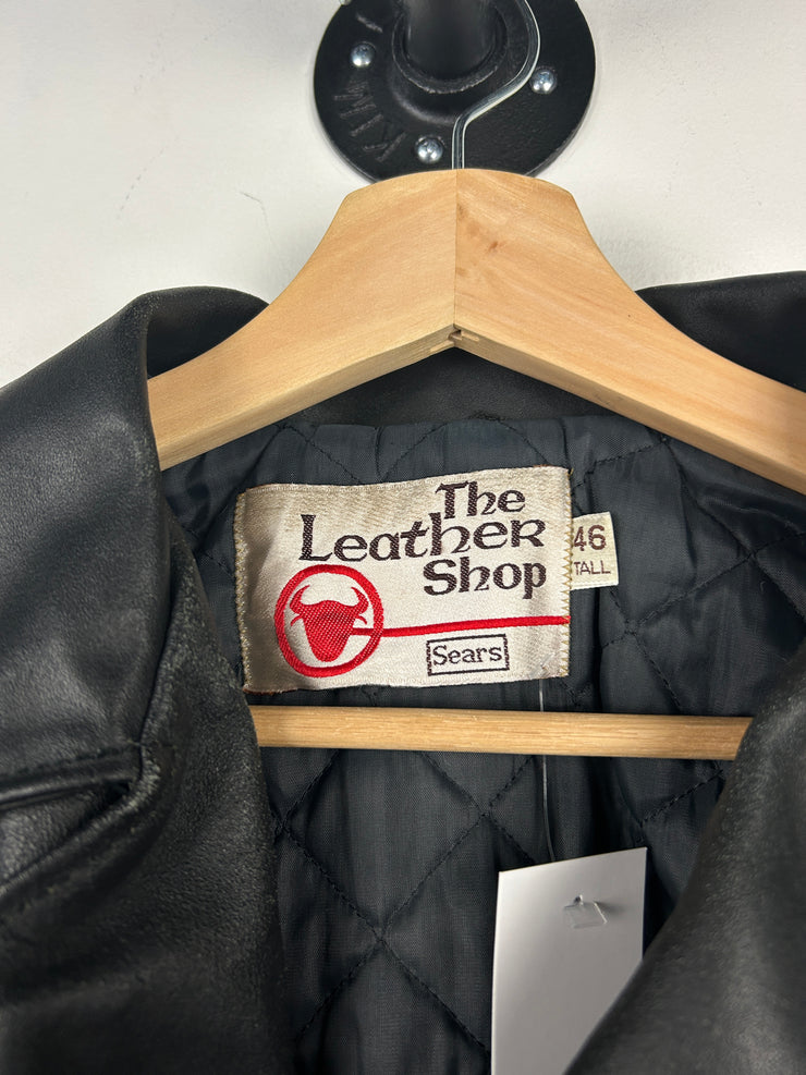 Vintage 80s Sears The Leather Shop Black Motorcyle Moto Black Leather