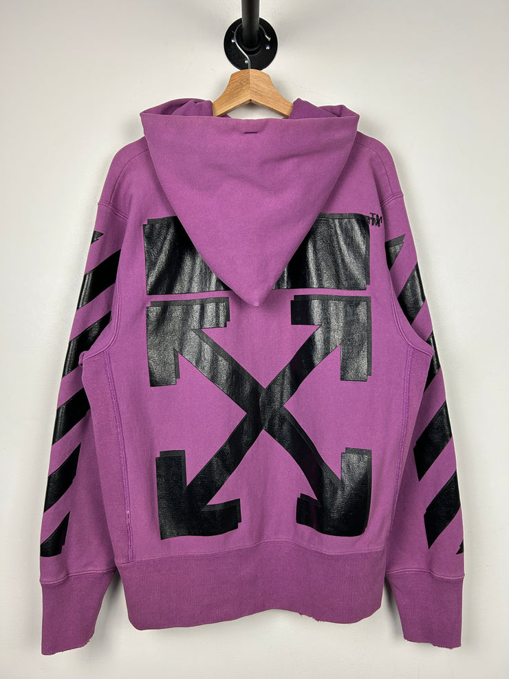 Off White Champion Diagonal Arrows Purple Hoodie