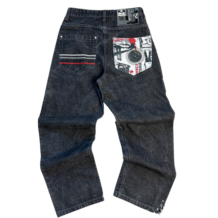 Vintage Y2K South Pole Graffiti Baggy Washed Black Denim Jeans