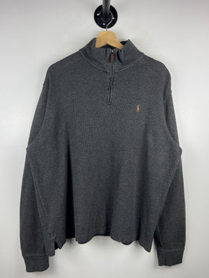 Vintage Polo Ralph Lauren Estate Rib Dark Grey Quarter Zip Sweater