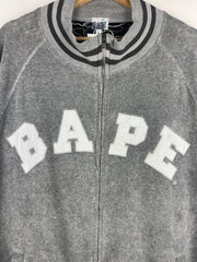 Bape Spellout Grey Velour Zip Up Sweater