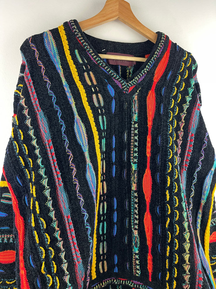Vintage 90s Tundra 3D Knit Black Multi Colour Sweater