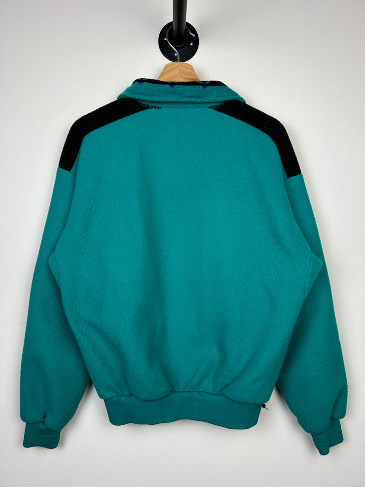 Vintage 90s Columbia Aztec Teal Zip Up Fleece Sweater