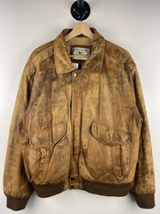 Vintage 90s Expressions Faded Brown Leather Bomber Jacket