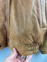 Vintage 90s Leather Limited Light Brown Leather Bomber Jacket