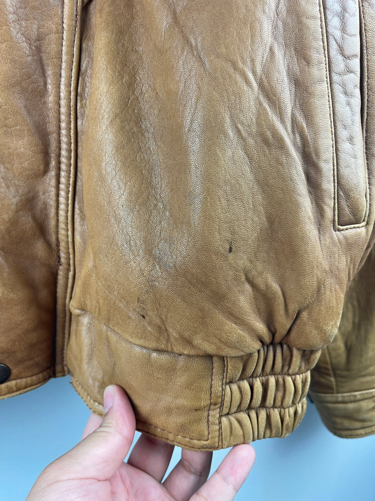 Vintage 90s Leather Limited Light Brown Leather Bomber Jacket