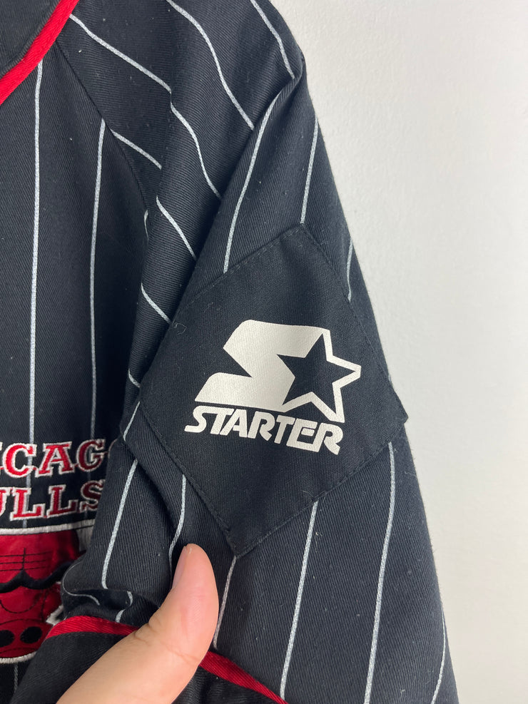 Vintage 90s NBA Starter Chicago Bulls Pinstripe Black Baseball Jersey