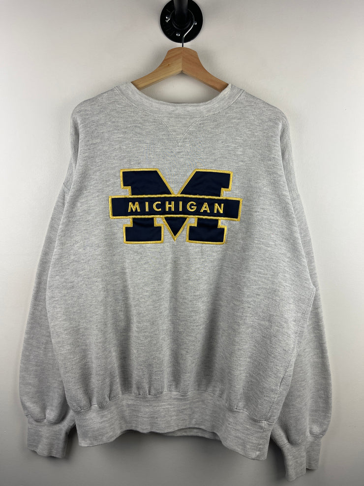Vintage 90s Michigan Wolverines Embroidered Grey Crewneck