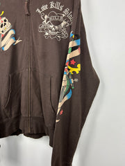 Vintage Y2K Love Kills Slowly Brown Zip Up Hoodie