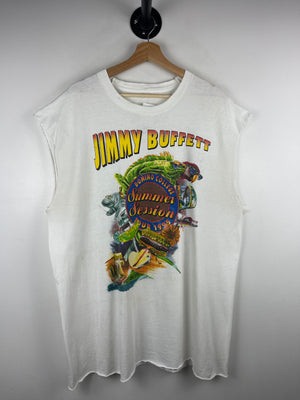 Vintage 90s Jimmy Buffet Summer Session Captain Morgan 1995 Tour White Cut Off Tank Top