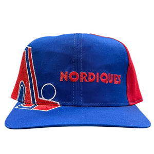 Vintage 90s NHL Twins Quebec Nordiques Big Logo Blue Snapback Hat
