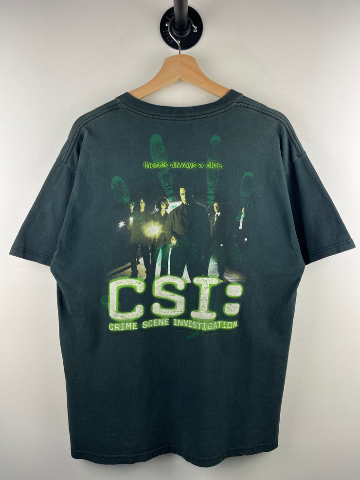 Vintage 2001 CSI Crime Scene Investigation TV Show Promo Black Tee