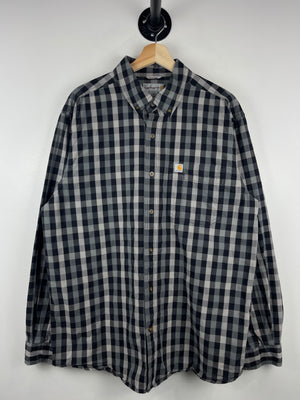 Vintage Carhartt Plaid Black & Grey Long Sleeve Button Up Shirt
