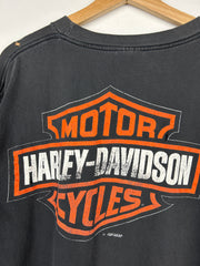 Vintage 90s Harley Davidson Flame Chrome Logo Black Tee