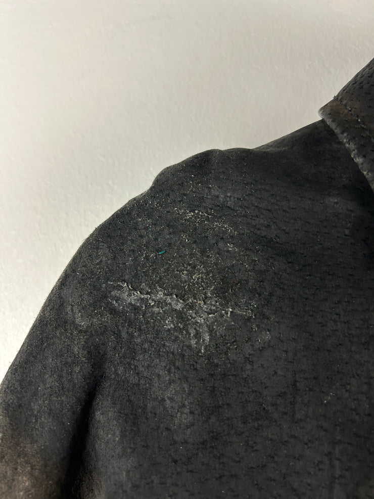 Vintage 90s Black Leather Suede Faded Bomber Jacket