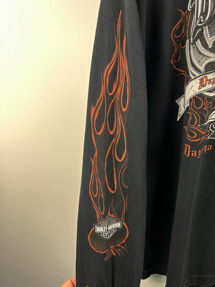 Vintage 2005 Harley Davidson Ace Of Spades Flames Florida Black Long Sleeve