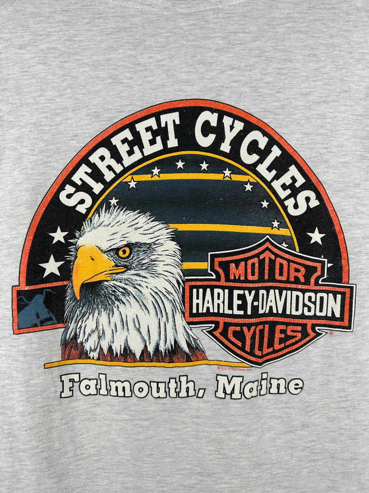 Vintage 90s Harley Davidson Rose Flower Maine Grey Tee