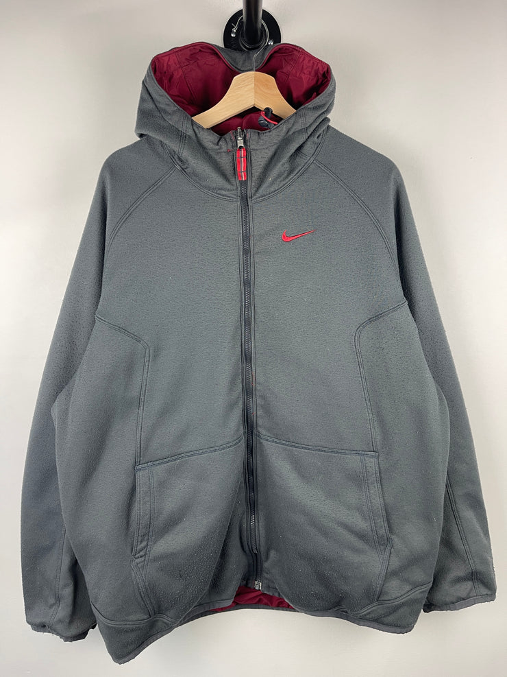Vintage Nike Swoosh Spellout Grey & Red Reversible Hooded Jacket