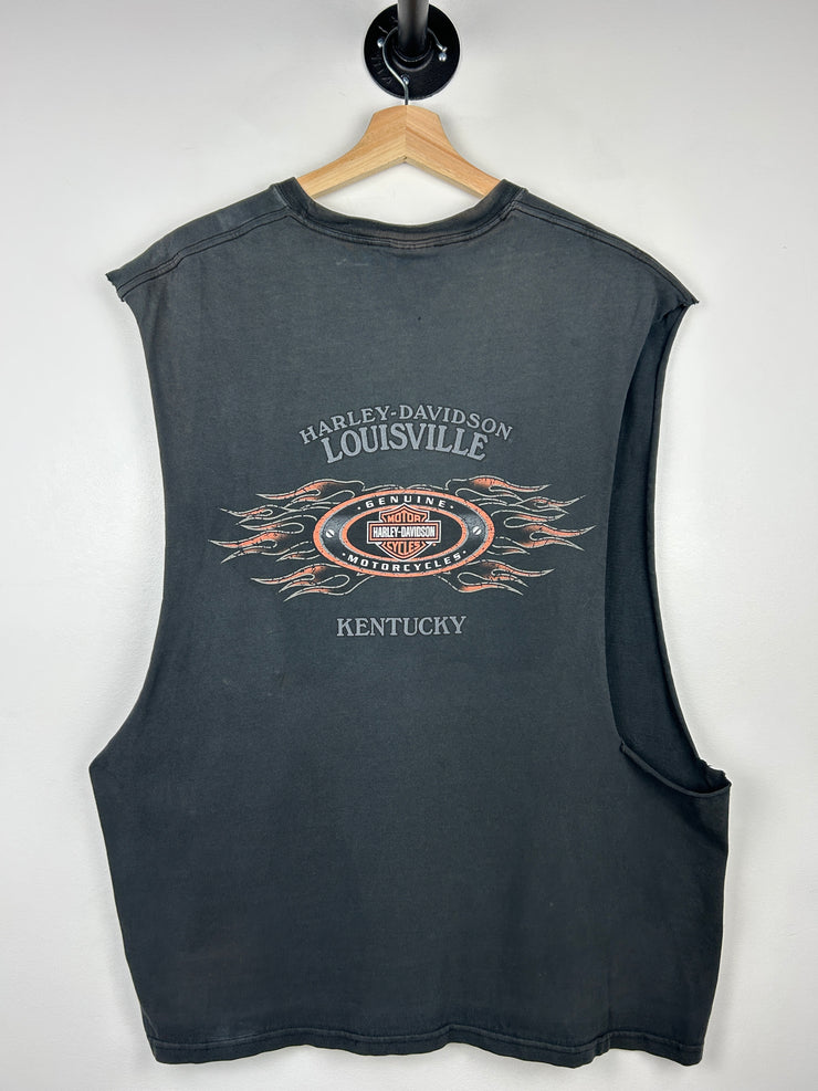 Vintage Harley Davidson Playing Cards Kentucky Black Cut Off Tank Top