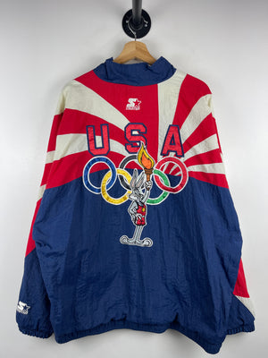 Vintage 90s Starter Looney Tunes Atlanta Olympics USA Navy & Red Windbreaker