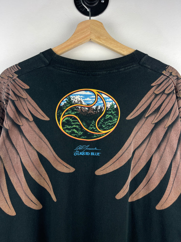 Vintage 90s Liquid Blue Eagle All Over Print Black Tee