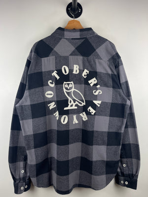 OVO Owl Embroidered Plaid Black & Grey Flannel