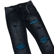 Amiri MX1 Blue Ultrasuede Patch Black Jeans