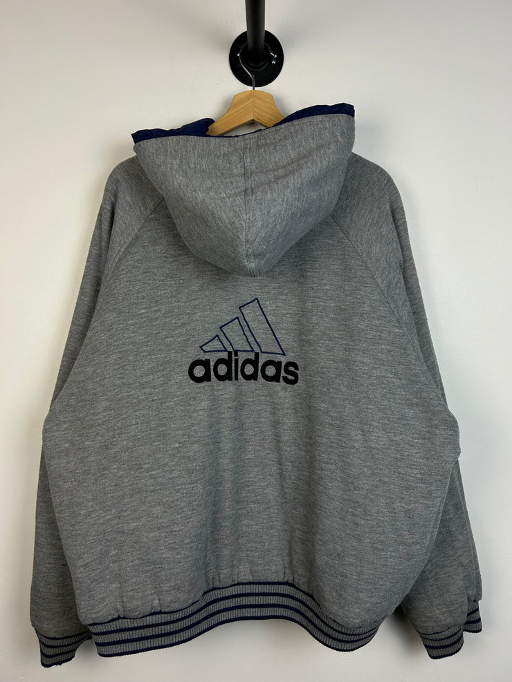 Vintage 90s Adidas 3 Stripe Fleece Lined Reversible Navy Hooded Jacket