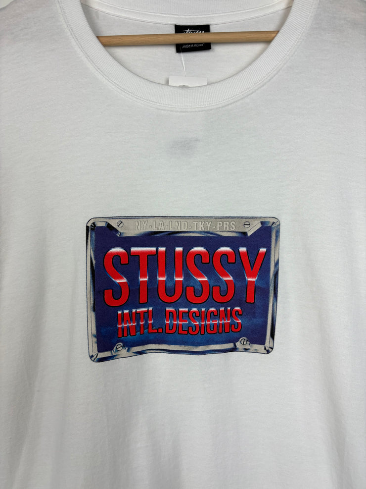 Stussy Chrome License Plate White Tee