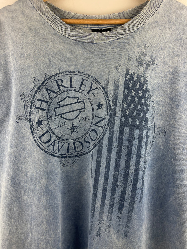 Vintage Harley Davidson Las Vegas Playing Cards Faded Blue Tee