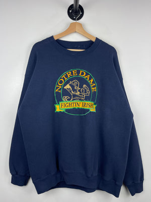 Vintage 90s Notre Dame Fighting Irish Embroidered Navy Crewneck