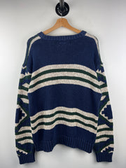 Vintage 90s American Eagle Pattern Navy & Green Knit Sweater