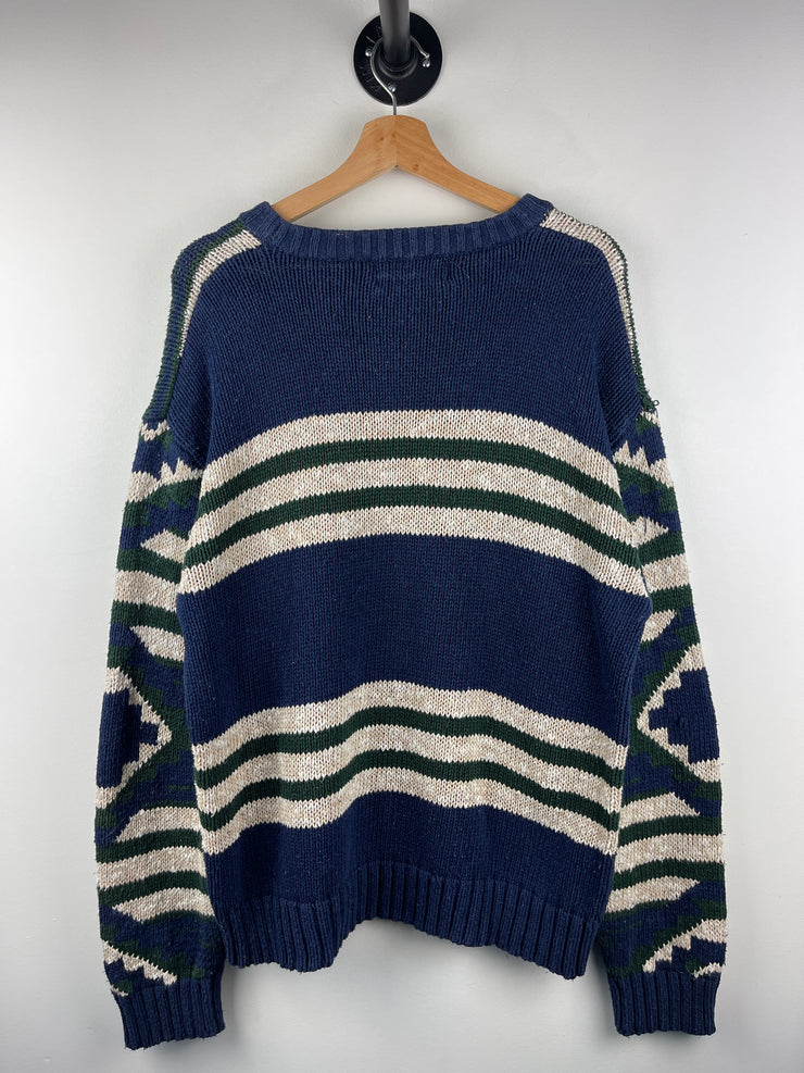 Vintage 90s American Eagle Pattern Navy & Green Knit Sweater