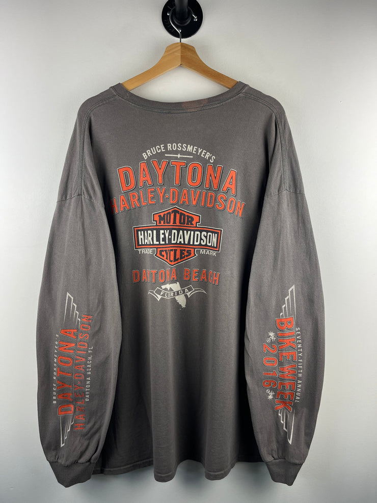 Vintage Harley Davidson Bike Week Daytona Beach Grey Long Sleeve